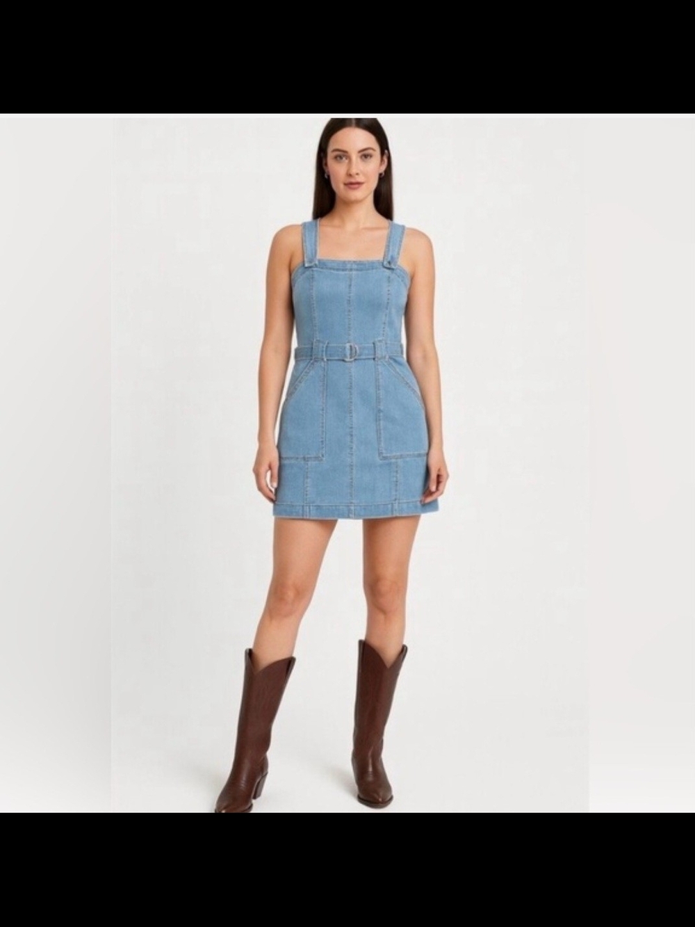 Light Blue Denim Pinafore Mini Dress- American Eagle